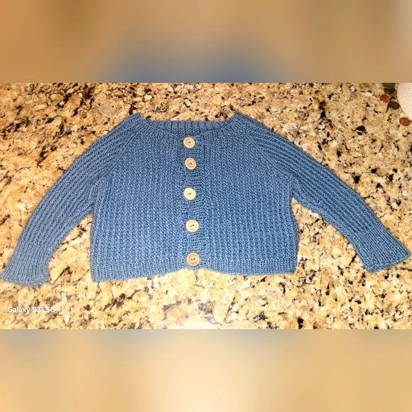 Blue Button-Up Kids Handmade Knit Sweater - Picture 1 of 3